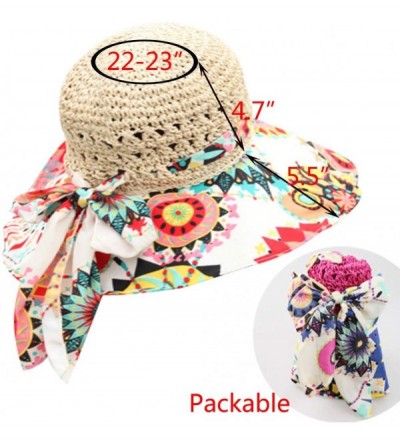 Sun Hats Sun Hat for Women Girls Large Wide Brim Straw Hats UV Protection Beach Packable Straw Caps - Flower A-blue - CY18REA...