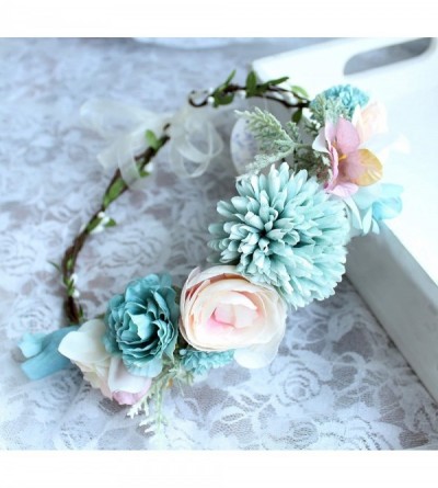 Headbands Adjustable Flower Headband Floral Garland Crown Halo Headpiece Boho with Ribbon Wedding Festival Party - 3 - C218IE...