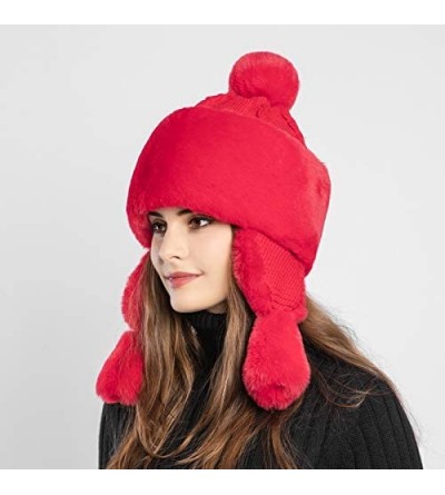 Bomber Hats Knitted Trapper Russian Aviator Trooper - Red - C718KQGZH6C $12.34