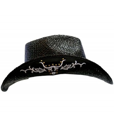 Cowboy Hats Black Cowboy Hat with Longhorn Western Hatband - C8115SSFKUV $32.89