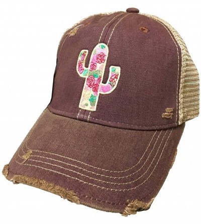 Baseball Caps Distressed Soft Mesh Snap Back Western Themed Women's Hat - Cactus Rose - Maroon - CD18O44NT3C $15.58
