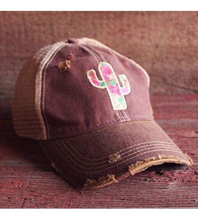 Baseball Caps Distressed Soft Mesh Snap Back Western Themed Women's Hat - Cactus Rose - Maroon - CD18O44NT3C $15.58