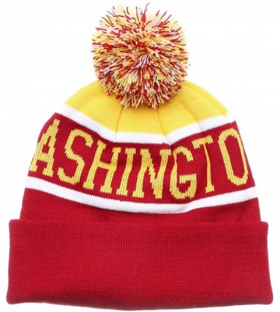 Skullies & Beanies USA Favorite City Cuff Winter Knitted Pom Pom Beanie Hat. - Washington-burgundy Yellow - CV186ZC4TTO $10.41