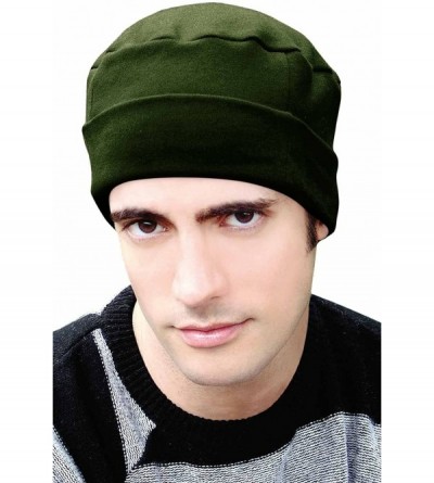 Skullies & Beanies Cancer Patient Hats for Men - Cotton Cuff Cap - Hunter Green - CT11UGSVGOH $16.41