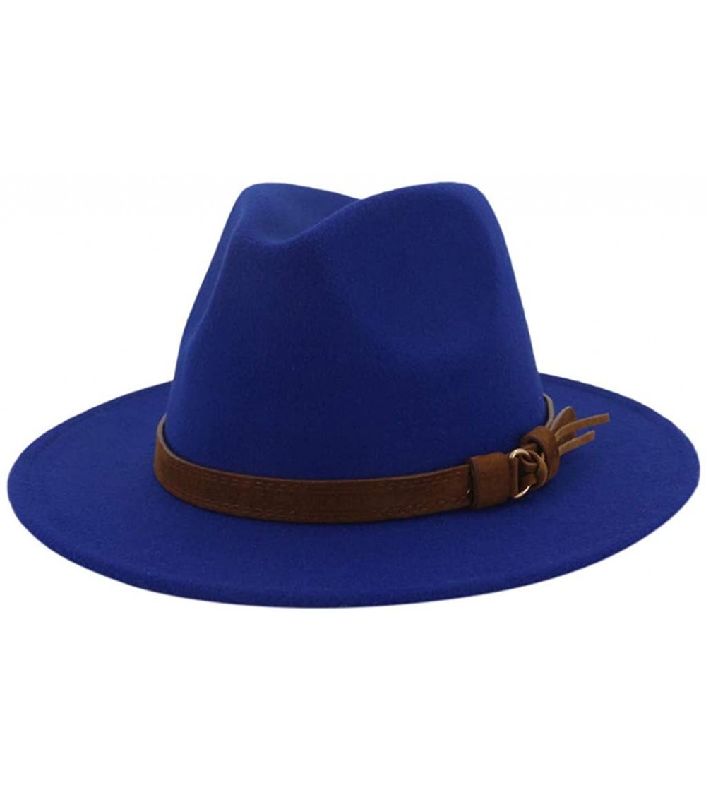 Bucket Hats Wide Brim Vintage Jazz Hat Women Men Belt Buckle Fedora Hat Autumn Winter Casual Elegant Straw Dress Hat - Blue C...