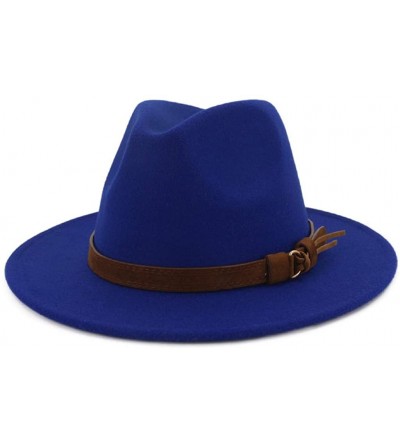 Bucket Hats Wide Brim Vintage Jazz Hat Women Men Belt Buckle Fedora Hat Autumn Winter Casual Elegant Straw Dress Hat - Blue C...