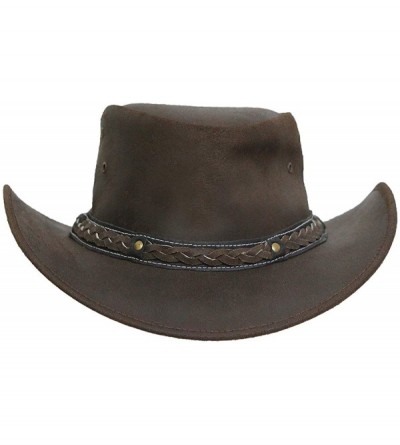 Cowboy Hats Mens Vintage Black and Brown Wide Brim Cowboy Aussie Style Western Bush Hat - C018OUN38M2 $75.30