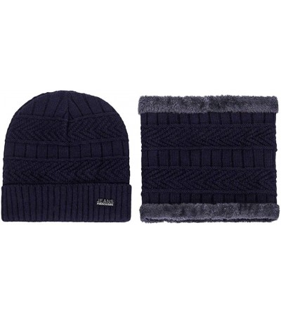 Skullies & Beanies Men's Warm Beanie Winter Thicken Hat and Scarf Two-Piece Knitted Windproof Cap Set - C-navy - C8193CDYGWA ...