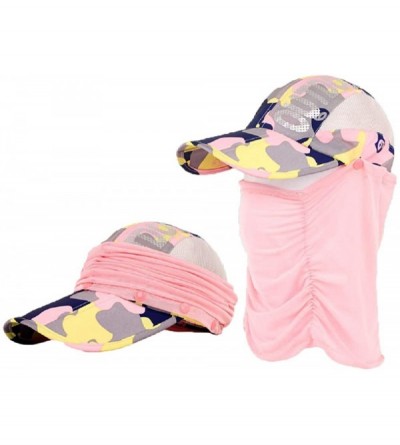 Sun Hats Baseball Mesh Cap Sunscreen Cycling Sun Proof Flat Caps with Mask Veil Flaps Face Cover Bicycle Hat - Camo Pink - C2...