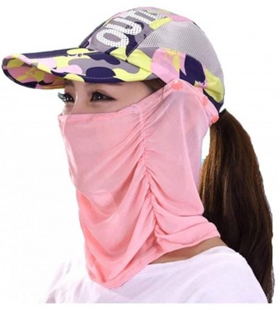 Sun Hats Baseball Mesh Cap Sunscreen Cycling Sun Proof Flat Caps with Mask Veil Flaps Face Cover Bicycle Hat - Camo Pink - C2...
