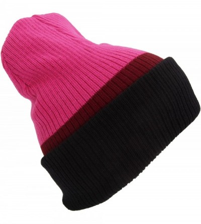 Skullies & Beanies Adults Unisex Reversible Striped Slouch Beanie Hat (4-in-1 Design) - Fuchsia/Burgundy/Black - CT120FUV47T ...