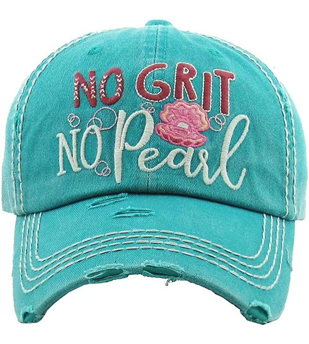 Baseball Caps KBETHOS No Grit Not Pearl Ladies Vintage Distressed Stitch Baseball Cap Hat - Turquoise - CP18ZUKGUYG $15.73