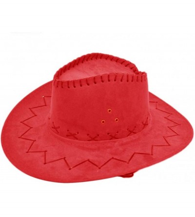 Cowboy Hats Western Unisex Adult Cowboy Suede Leather Hat Wide Brim Sun Cap - Red - CZ18I3592NX $15.70