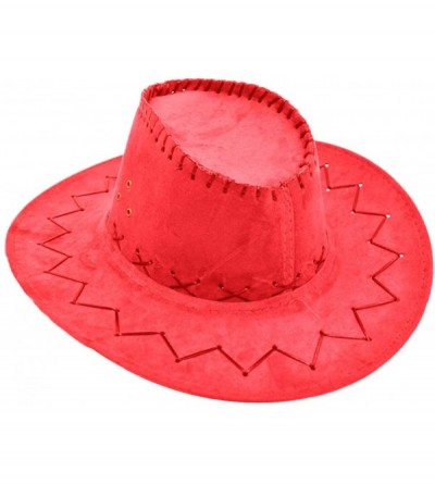 Cowboy Hats Western Unisex Adult Cowboy Suede Leather Hat Wide Brim Sun Cap - Red - CZ18I3592NX $15.70