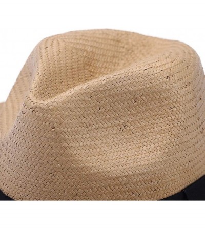 Fedoras Janey&Rubbnis Summer Handmade Wide Brim Classic Fedora Natural Straw Panama Sun Hat - Beige - CI18G2XZWUN $25.12