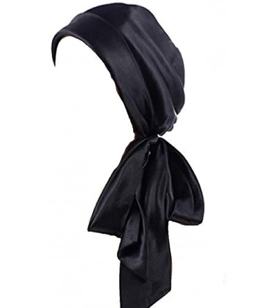 Skullies & Beanies Soft Satin Head Scarf Sleeping Cap Hair Covers Turbans Bonnet Headwear for Women - Pure Black - CH18I0X6CA...
