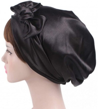 Skullies & Beanies Soft Satin Head Scarf Sleeping Cap Hair Covers Turbans Bonnet Headwear for Women - Pure Black - CH18I0X6CA...