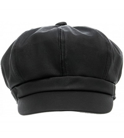 Newsboy Caps Women PU Leather Octagonal Vintage Black Cap Head Circumference 22.5" - CG127WS5ZCR $16.22