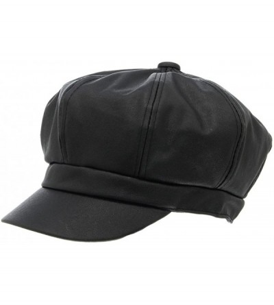 Newsboy Caps Women PU Leather Octagonal Vintage Black Cap Head Circumference 22.5" - CG127WS5ZCR $16.22