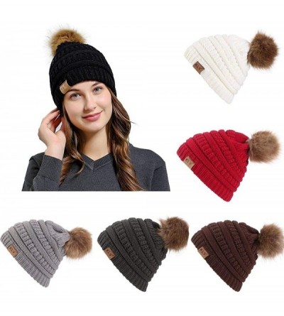 Skullies & Beanies Unisex Men Women Baggy Warm Crochet Winter Wool Knit Ski Caps Skull Beanie Slouchy Hat with Pom Pom - C318...