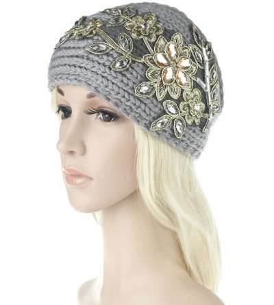 Cold Weather Headbands Women Winter Rhinestone Flower Crochet Headband Knit Hair Band Ear Warmer Turban Headwrap Khaki - Khak...