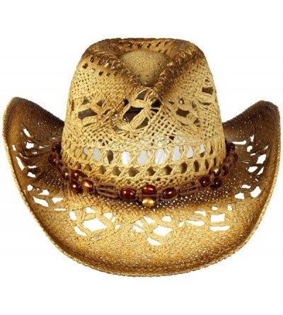 Cowboy Hats Shapeable Toyo Straw Cowboy Hat w/Beaded Trim Band- Western Cowgirl- Natural- One Size - C018CC5R24A $20.29