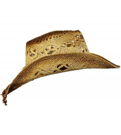 Cowboy Hats Shapeable Toyo Straw Cowboy Hat w/Beaded Trim Band- Western Cowgirl- Natural- One Size - C018CC5R24A $20.29