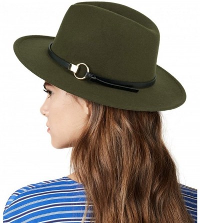 Fedoras Women Gold Belt Buckle Wool Felt Fedora Hat Winter Fashion Dress Panama Hat - Olive-green - C818IE63TCD $10.91