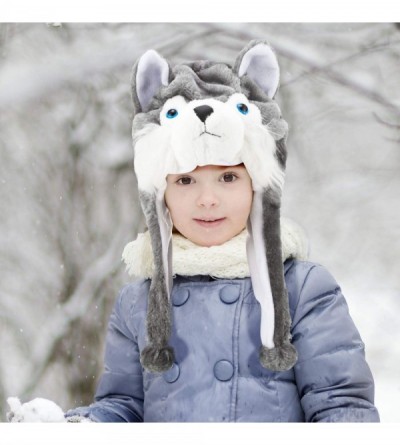 Skullies & Beanies Wolf Plush Hat Winter Short Timber Wolf Hat Animal Ski Hat with Fleece Lining - C9192O86ONS $8.57