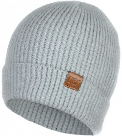 Skullies & Beanies Classic Fuzzy Ribbed Knit Beanie Hat w/Stretch Cuff- Converts to Winter Slouch Skully w/tag - Grey - C018I...