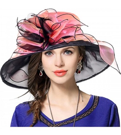 Sun Hats Women Floral Wedding Dress Tea Party Derby Racing Church Hat - Rose&black - CU17Y7N6I33 $26.10
