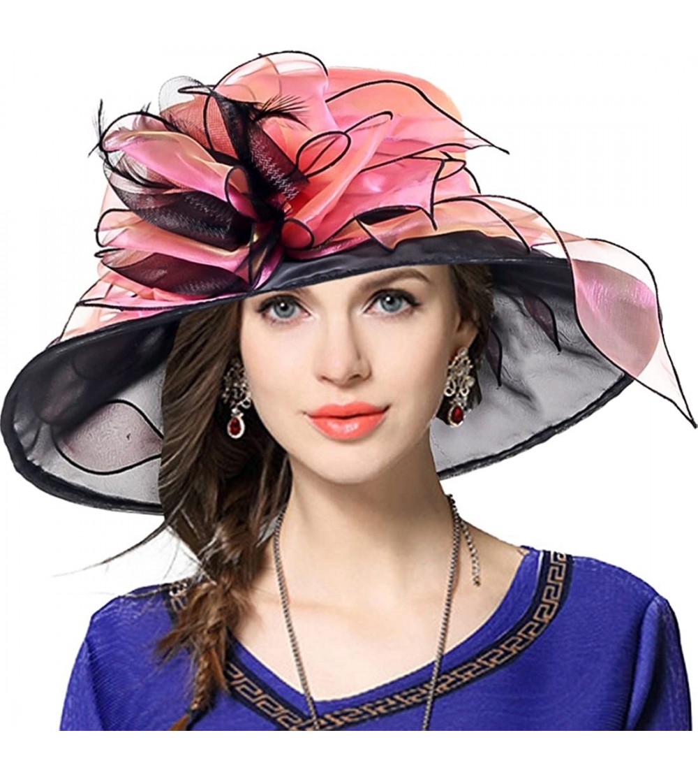 Sun Hats Women Floral Wedding Dress Tea Party Derby Racing Church Hat - Rose&black - CU17Y7N6I33 $26.10