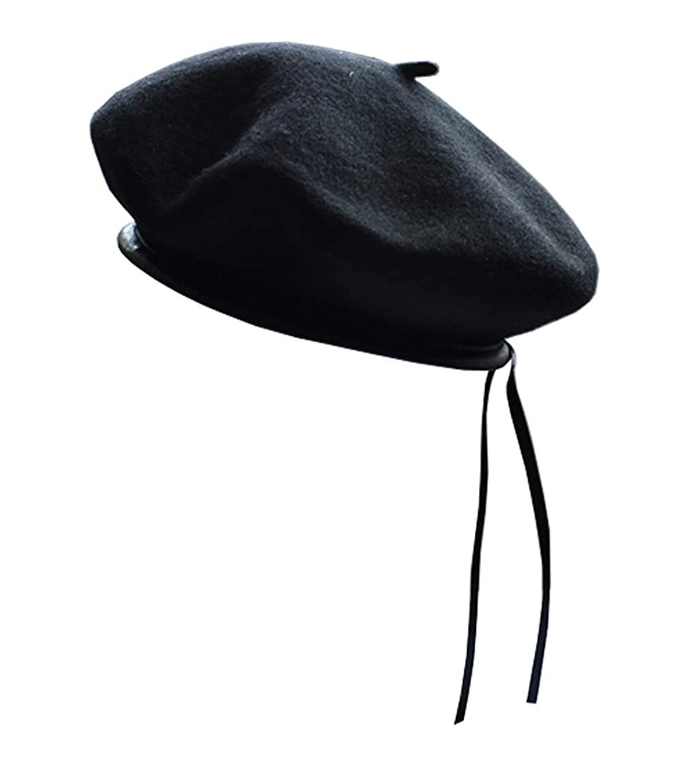 Berets Women's Adjustable Solid Color Wool Artist French Beret Hat - Black - CN196SMTR28 $8.54