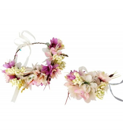 Headbands Floral Garland Crown Hair Wreath Flower Headband Halo Floral Headpiece Boho with Ribbon Wedding Party - 4 - CG125PP...