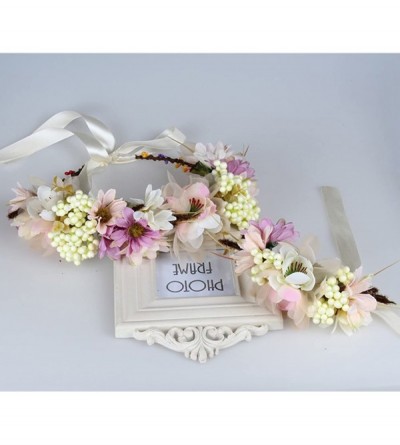 Headbands Floral Garland Crown Hair Wreath Flower Headband Halo Floral Headpiece Boho with Ribbon Wedding Party - 4 - CG125PP...