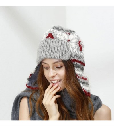 Bomber Hats Winter Knitted Wool Trapper Hat With Fleece Lining Russian Ushanka hat - Grey - C4182GX8H8R $36.26