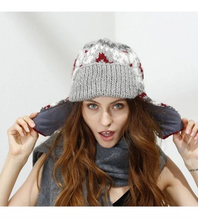 Bomber Hats Winter Knitted Wool Trapper Hat With Fleece Lining Russian Ushanka hat - Grey - C4182GX8H8R $36.26