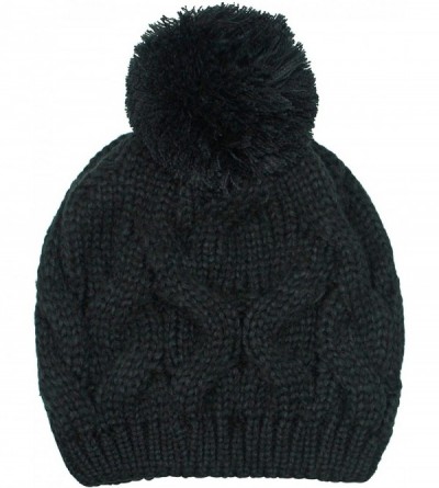 Skullies & Beanies Cable Knit Beanie Cap with Pom Pom - Black - C8110FSF1KN $16.00