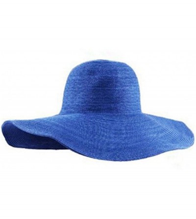 Sun Hats Summer Foldable Wide Large Brim Floppy Beach Sun Straw Hat Cap - Royal Blue - CC12335QHU7 $12.54