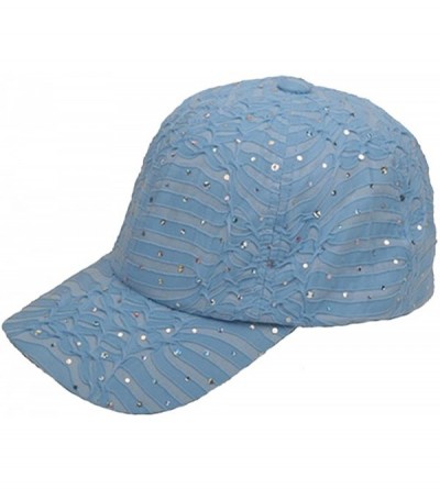 Baseball Caps Glitzy Game Crystal Sequin Trim Women's Adjustable Glitter Baseball Cap Hat PALE BLUE - CZ111GHWU0L $12.07