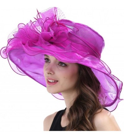 Sun Hats Women's Organza Feather/Veil Party Occasion Event Kentucky Derby Church Dress Sun Hat Cap - Hot Pink - CV18LGGU4HA $...