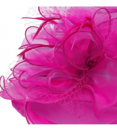 Sun Hats Women's Organza Feather/Veil Party Occasion Event Kentucky Derby Church Dress Sun Hat Cap - Hot Pink - CV18LGGU4HA $...