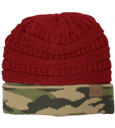 Skullies & Beanies Hot and New Camouflage Camoflage Print Knit Cuff Beanie Warm Winter Hat Skully Cap - Red - CV12N41YTT7 $15.89