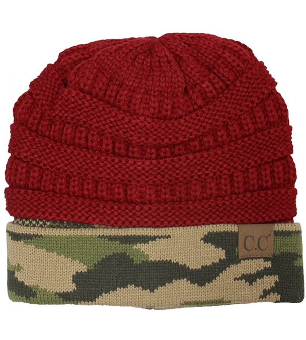 Skullies & Beanies Hot and New Camouflage Camoflage Print Knit Cuff Beanie Warm Winter Hat Skully Cap - Red - CV12N41YTT7 $15.89