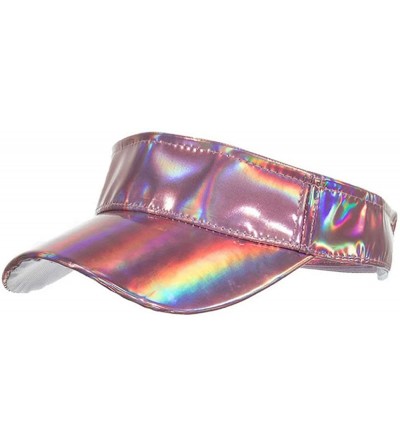 Visors Shiny Holographic Plain Sport Sun Visor Laser Leather Adjustable Summer Cap - Pink - CD18OZ7YCSZ $18.72