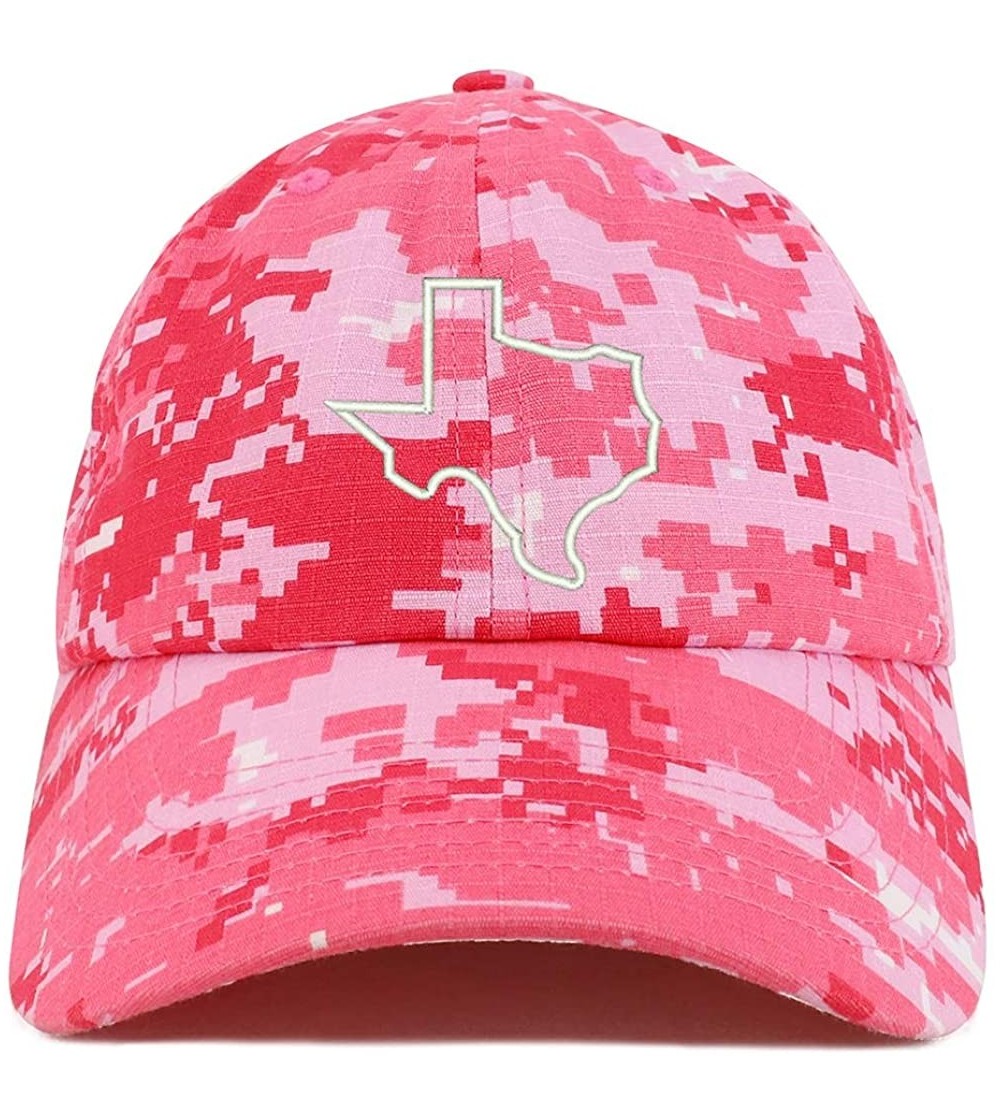 Baseball Caps Texas State Outline Embroidered Brushed Cotton Dad Hat Cap - Pink Digital Camo - CO18TUG3W0H $14.25