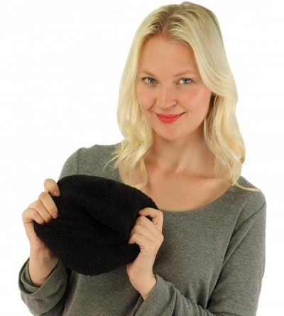 Skullies & Beanies Winter 3pc Polar Fleece Lined Knit Beanie Pom Pom Hat Cap Gloves Scarf Set Ivory - Black - CO188RXWDXE $15.19
