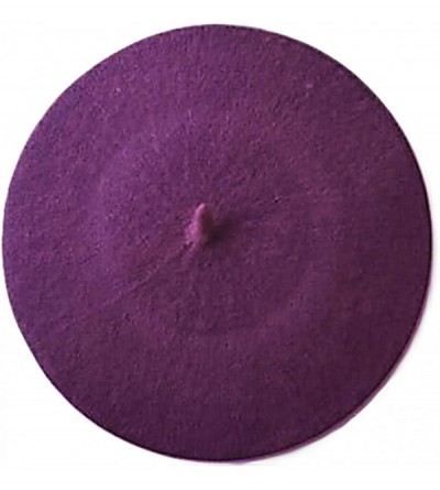 Berets Women's Girls Solid Color Hat French Wool Beret - Purple - CE11YNFAI5L $6.39
