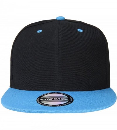 Baseball Caps Classic Snapback Hat Cap Hip Hop Style Flat Bill Blank Solid Color Adjustable Size - 1pc Black/Turquoise - CX18...