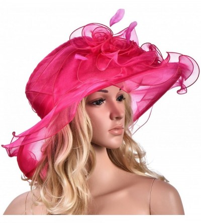 Sun Hats Womens Flower Kentucky Derby Wide Brim Church Dress Sun Hat A341 - Hot Pink - CN12EG43GNF $23.38